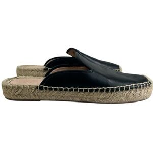J. Crew Black Leather Slip On Espadrilles Mules Shoes Women SZ 7.5